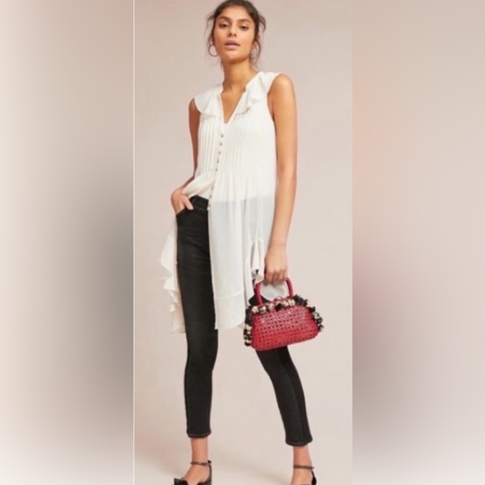 ANTHROPOLOGIE Akemi + Kin Devon Sleeveless Tunic Top, Cream Colour, Size Large